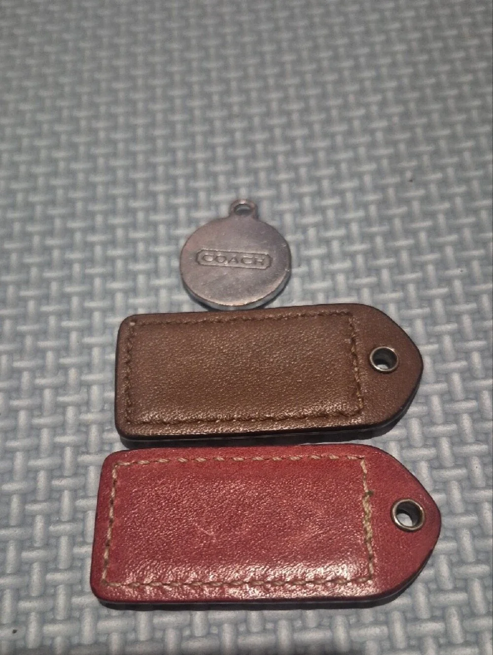 Coach Leather Tag and Enamel Pendant Set - Brown, Red, Yellow